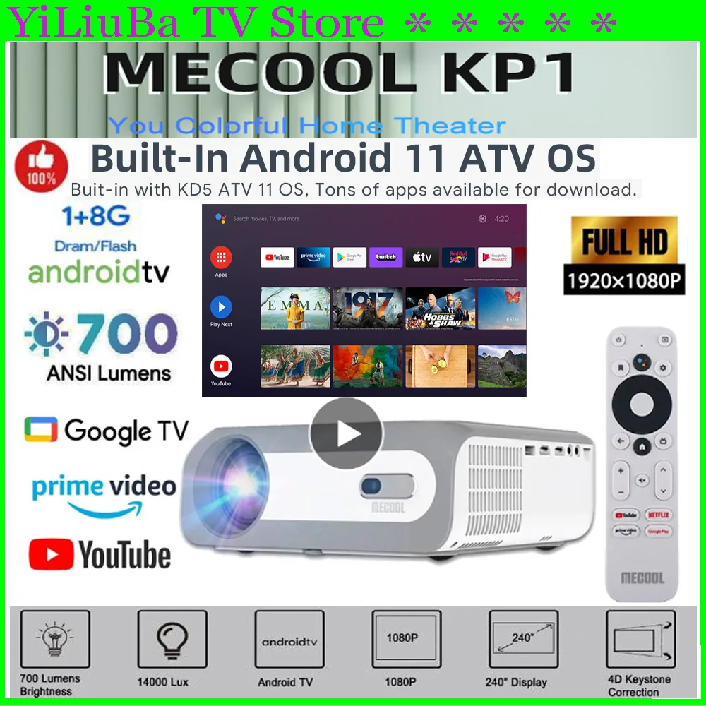 

[Genuine] MECOOL KP1 Smart Projector 700 ANSI lumens Overhead Best Home theater projectors Display Device for Home Android11 TV