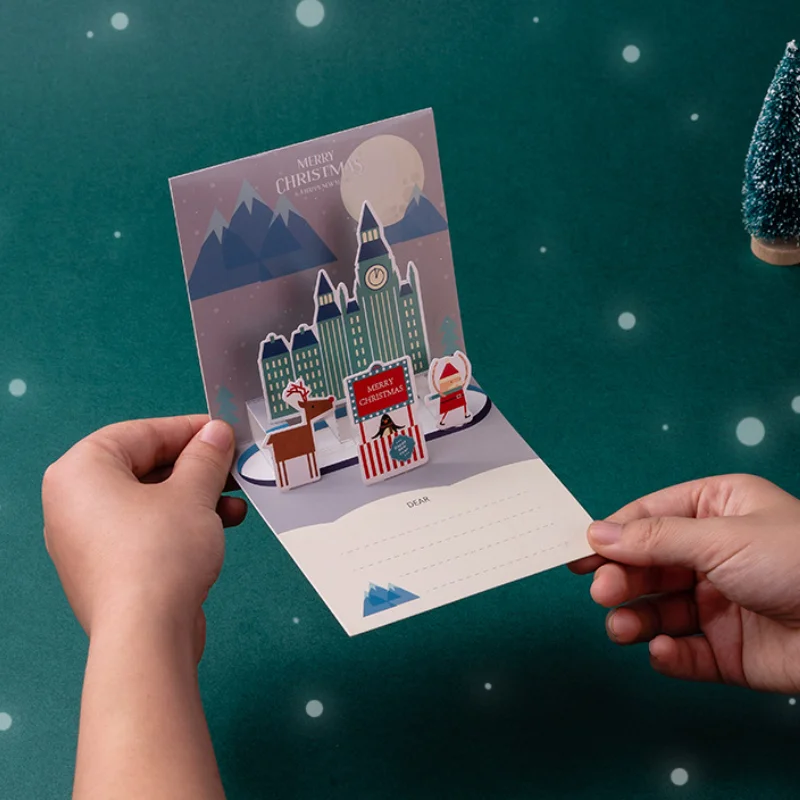3D Christmas Card Folding Merry Christmas Greeting Cards New Year Xmas Party Navidad Festival Decoration Greet Gift Cards
