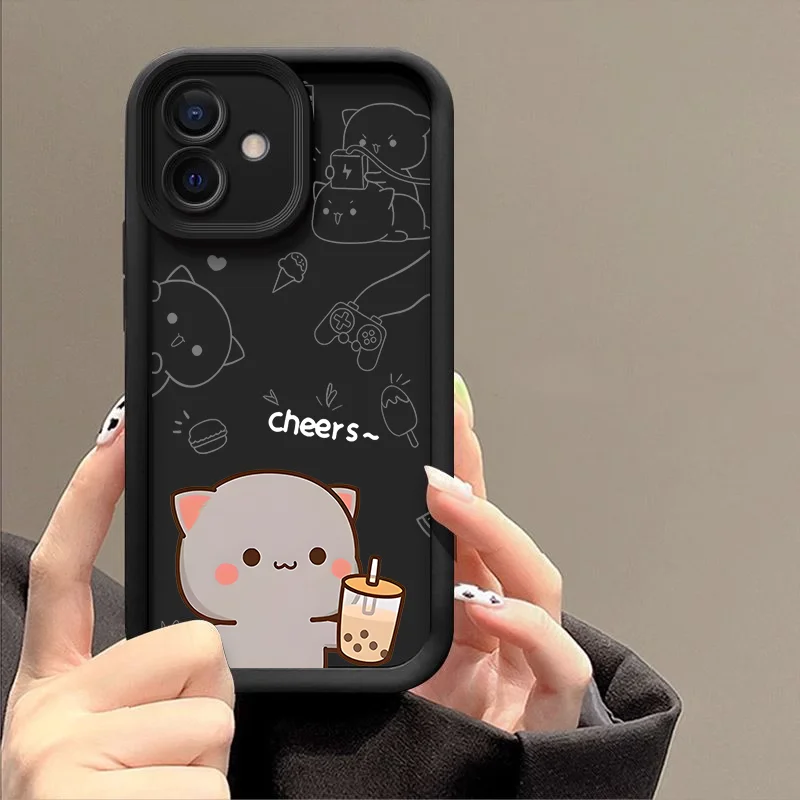 Cute Cartoon Peach Mochi Cat Couple Soft Case Cover