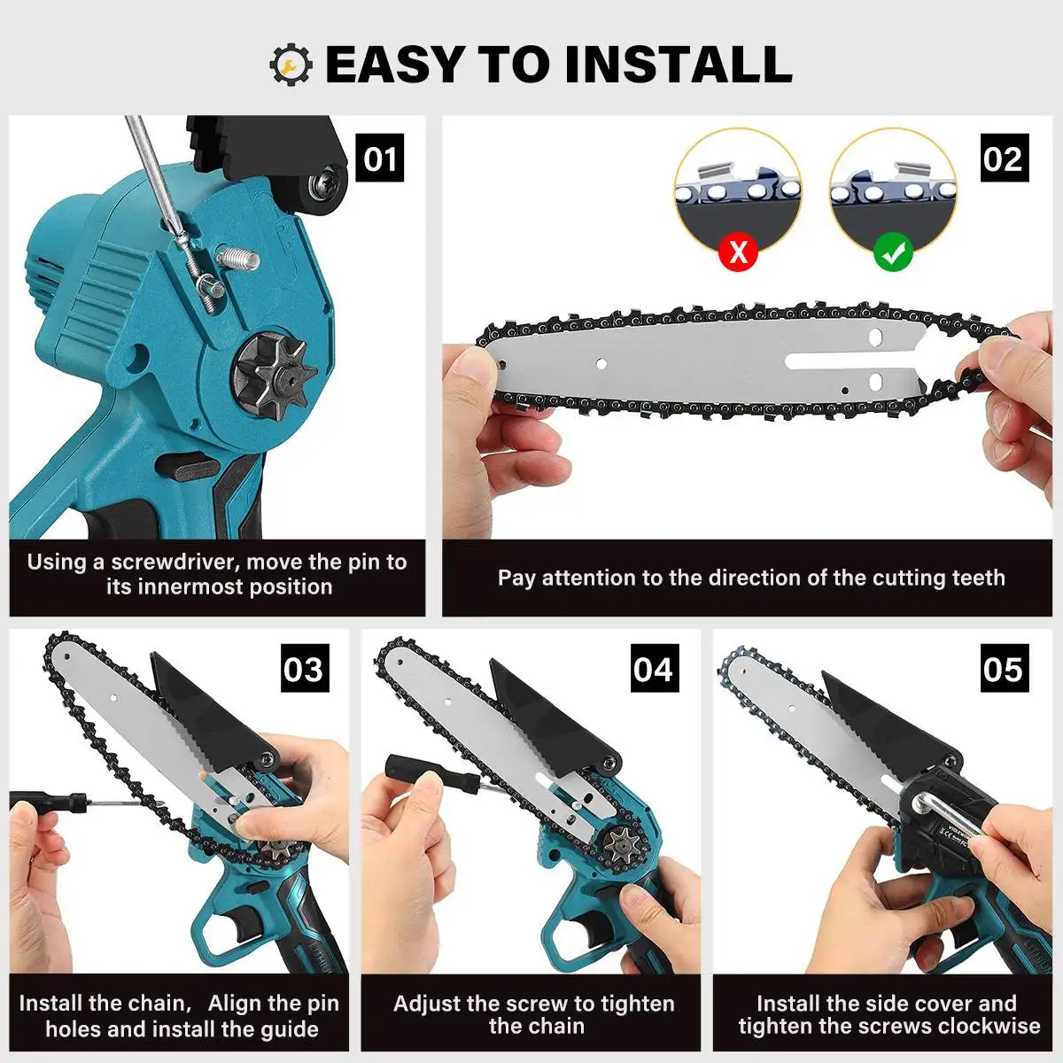 1500W 6 Inch 88VF Electric Mini Chain Saw 0/1/2PCS Battery Woodworking Tool One-handed Saw 18V Battery EU Plug