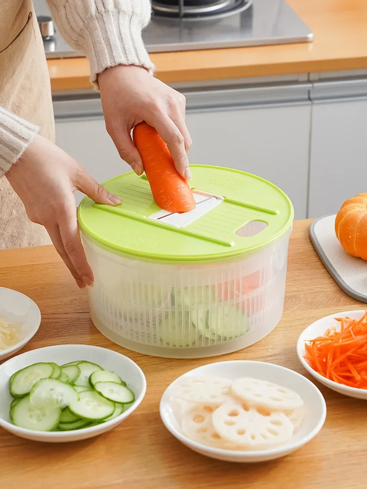 Vegetable slicer salad spinner Multi-functional Salad Dehydrator Vegetable Cutter Drain Basket Household Vegetables Fruit Cucumbers Potatoes Shredded