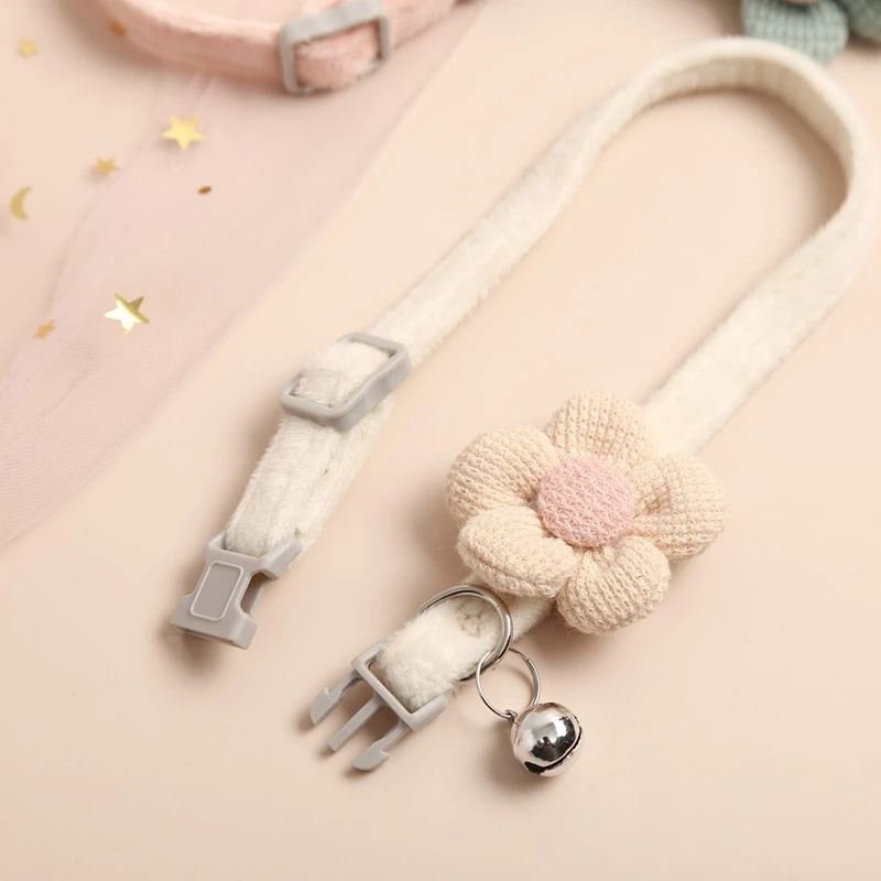 Pet Collar Cat Bell Collar Colorful Adjustable Sweat Cute Cartoon Sun Flower Bowtie Soft Polyester Small Dog Cat Necklace