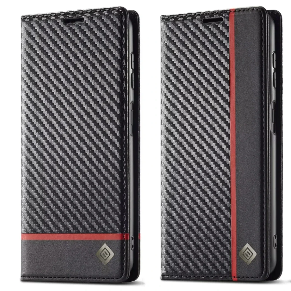 Sleek Carbon Fiber PU Leather Wallet Phone Case with Card Slot and Flip Cover