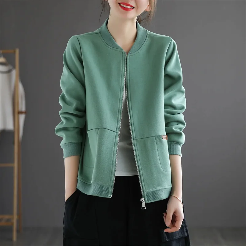 

Casual Black Bomber Jacket Women 2023 Autumn Cotton Chaqueta Bomber Mujer Loose Zipper Short Basic Jackets Coats Fashion Tops