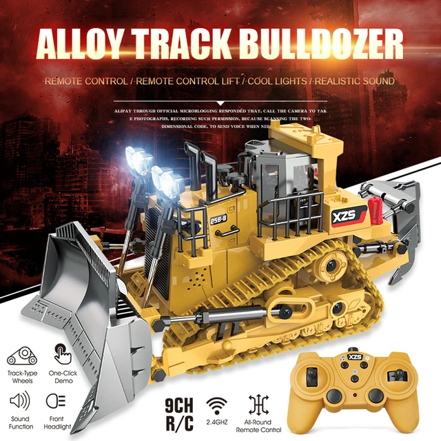 1:24 9CH RC Bulldozer Truck Car Crawler Type Alloy Shovel Engineering Forklift Heavy Excavator Children's Toys Gifts for Kids 2