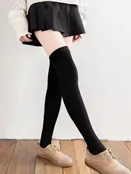 Stylish Cotton Black and White Striped Knee - High Socks - One Size (Black)