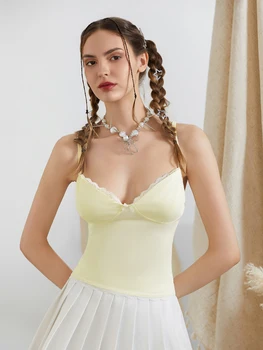 Women Spaghetti Strap Camisoles Lace Trim Sleeveless Backless Tank Tops Summer Vests Tops Streetwear 5