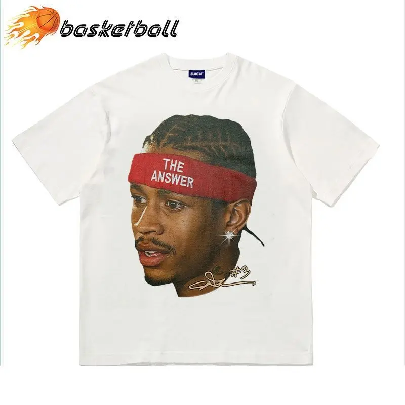 NBA Iverson Printed High Street Sports Basketball Clothes Summer Men's and Women's T-shirt Fashion Loose Short Sleeves 2