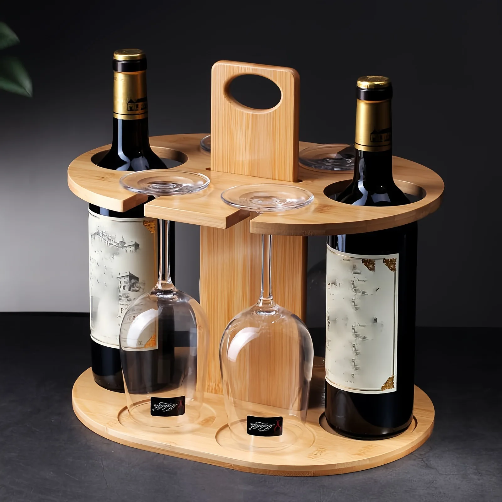 Wooden Red Wine Rack Ornaments Bamboo High Legged Glass Inverted Cup Rack Outdoor Portable Hanging Wine Glass Rack 6