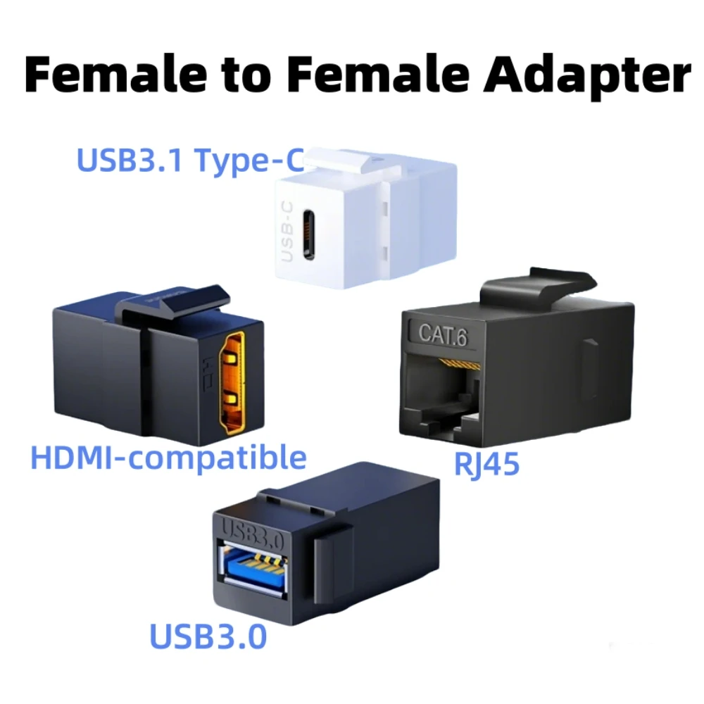 Universal Keystone Jack Adapter with USB 3.0, Type C, RJ45, and 4K HDMI Snap-In Connectors