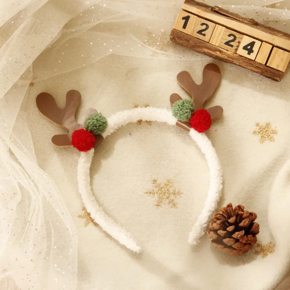 Party Accessories Cute Plush Ball Gift Elk Girls Christmas Hair Accessories Girls Hair Wear Antler Hair Hoop Women Hair Band