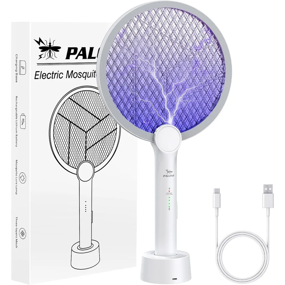 2 in 1 Indoor Outdoor Mosquito Killer Electric Fly Swatter 4000V Bug Zapper Racket with 3-Layer Safety Mesh Fly USB Rechargeable