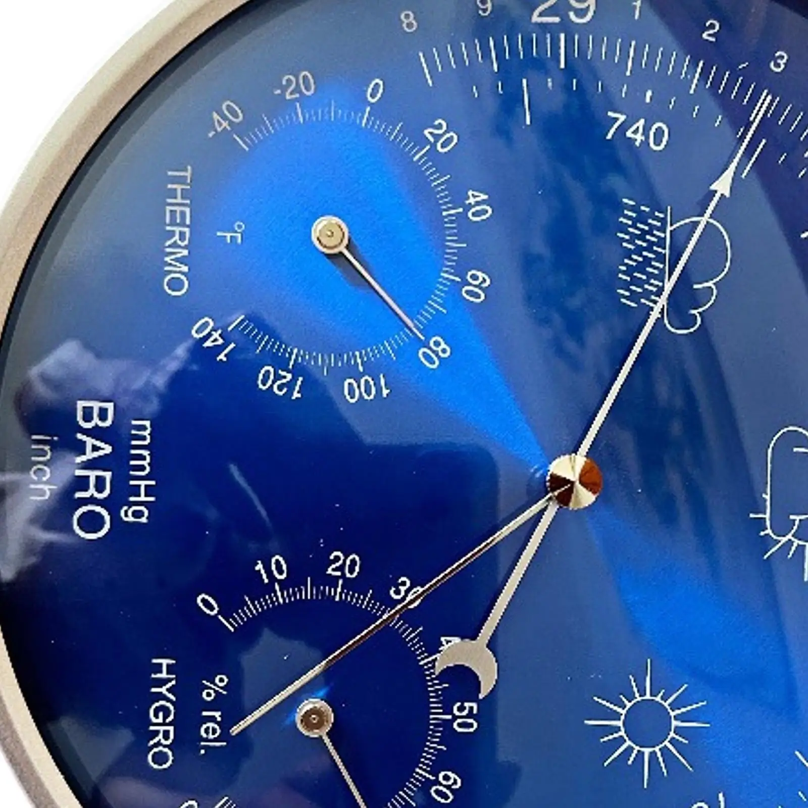 Barometro 3 In 1 Con Termometro E Igrometro | Stazione Meteo Da Parete In Metallo | Misuratore Pressione Atmosferica Vintage - 4