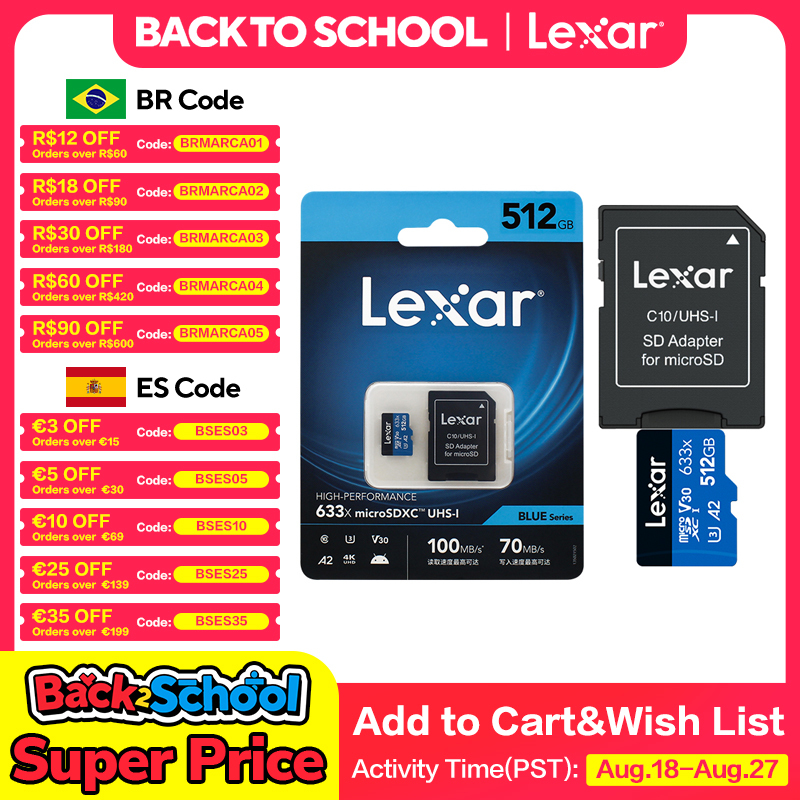 Lexar MicroSD 633x Flash Memory Card 512GB 256GB MicroSDXC V30 64GB 128GB A1 MicroSDHC 32GB TF Card Storage Card For Phone