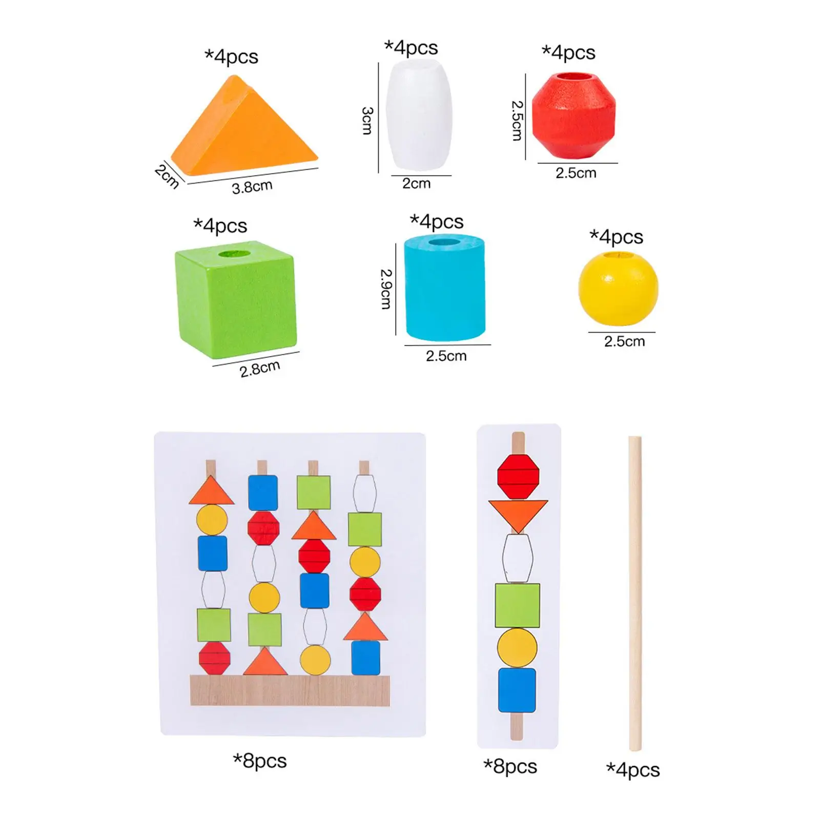 Montessori Wooden Beads Sequencing Toy Set Early Learning Sorting and Stacking Games Sensory Toys Lacing Beads for 1 2 3 4 5 6