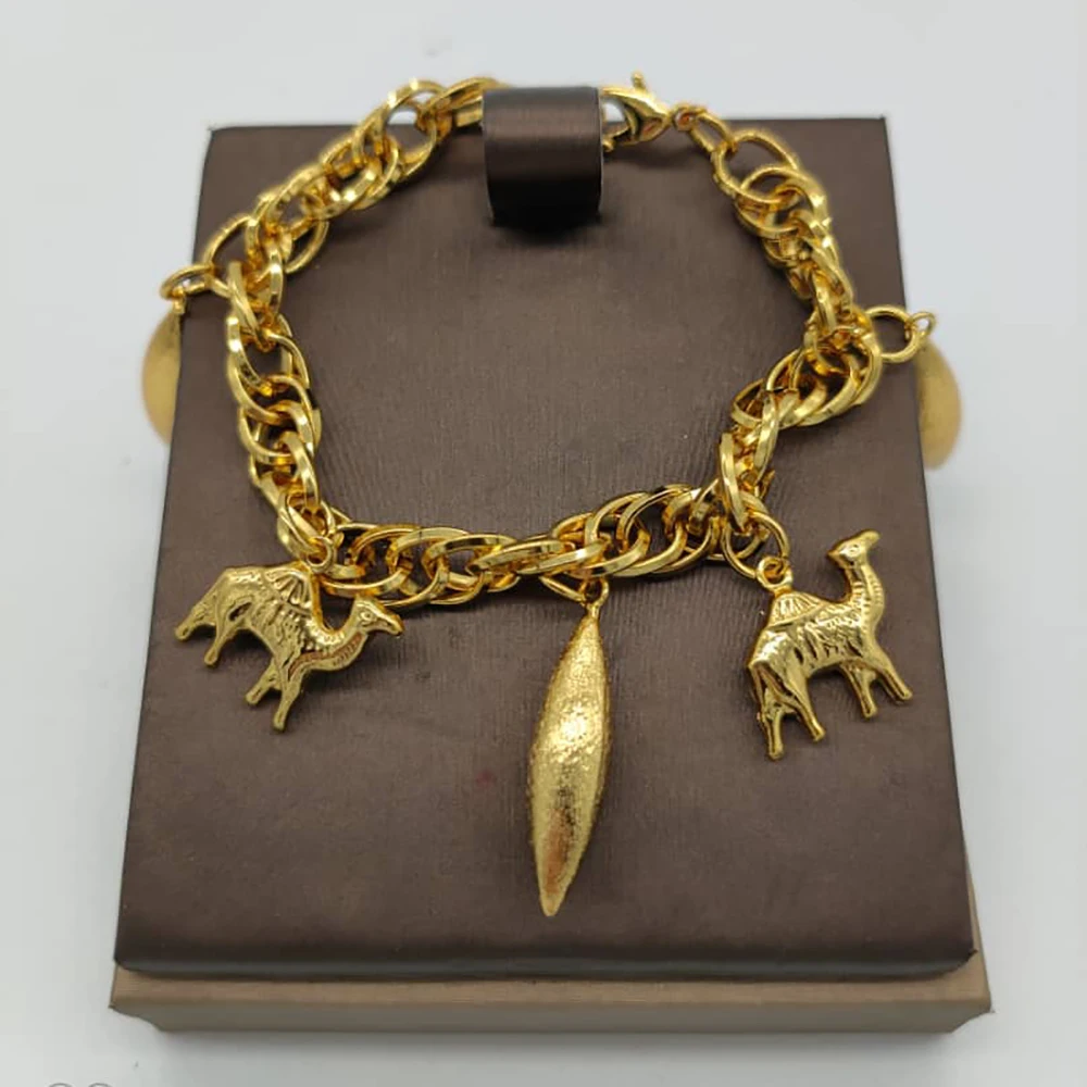 African Jewelry Set for Women Pendant Design Chain Bracelet Gold Plated Cute Bangle Birthday Party Gifts Hand Accessories