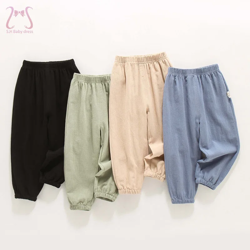 

1 To 5 Years Summer Thin Kids Solid Color Pants Boys Girls Casual Trousers Breathable Beam Foot Lantern Pants Children's Clothes