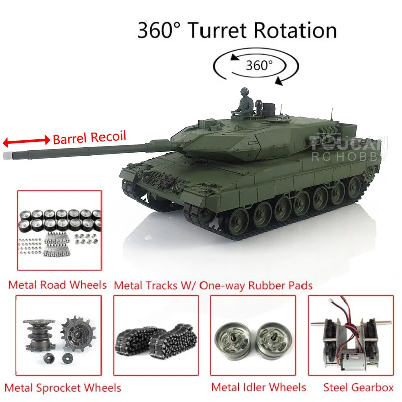 Heng Long 1/16 TK7.0 Leopard2A6 Main Battle RC Tank Model 3889 Barrel Recoil Metal Tracks W/ Rubbers TH17662 5