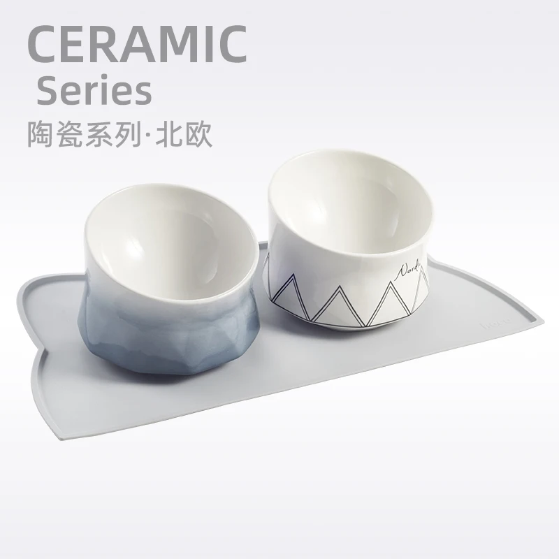 Nordic ins wind cat bowl ceramic protection cervical spine small dog high foot oblique mouth cat food bowl
