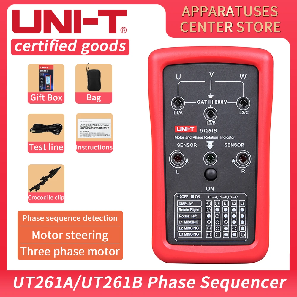 

UNI-T UT261A/UT261B Phase Sequence Tester Lack Phase Meter Motor Rotation Indicator AC 40-690V 90-600V Phase sequence table