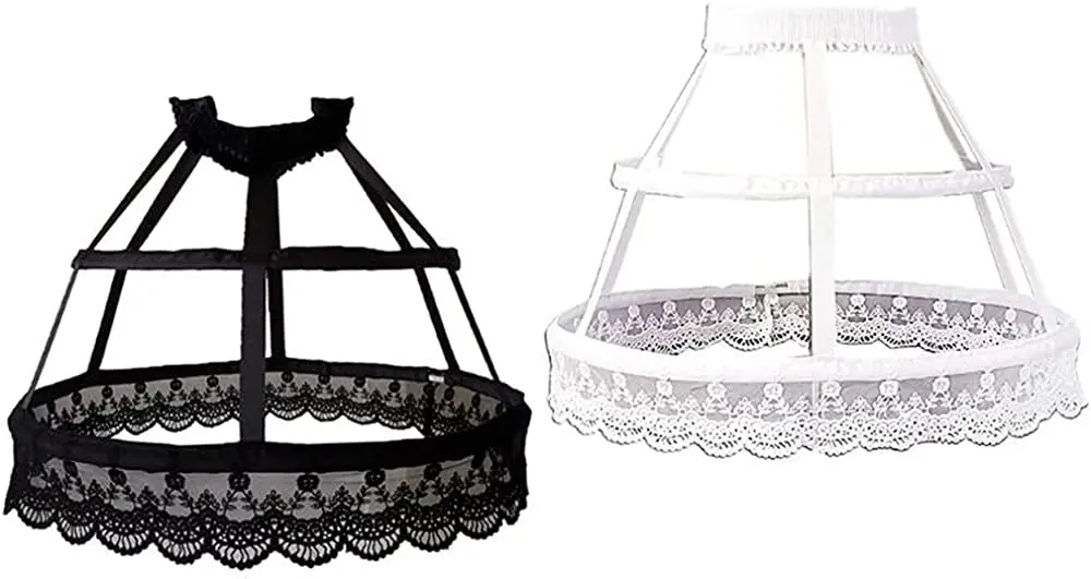 

WEARCHY Women Victorian Petticoat 2 Hoops Crinoline Lolita Fishbone Hollow Bird Cage Skirt Embroidery Floral Lace Underskirt