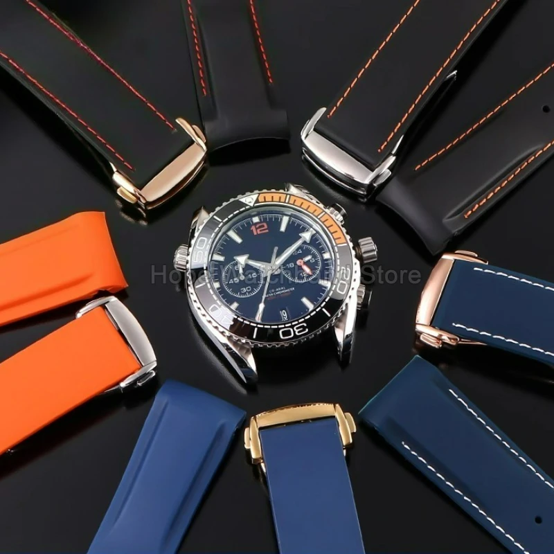 Omega Seamaster Vibrant Orange Silicone Watchband - Durable, Heat-Resistant & Soft-Textured