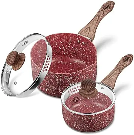 

Saucepan Set with Lid - 1.5 Quart & 3 Quart Stone Derived Coating Sauce Pan with Pour Spouts, Milk Pan & Pot with Bakeli Molde p