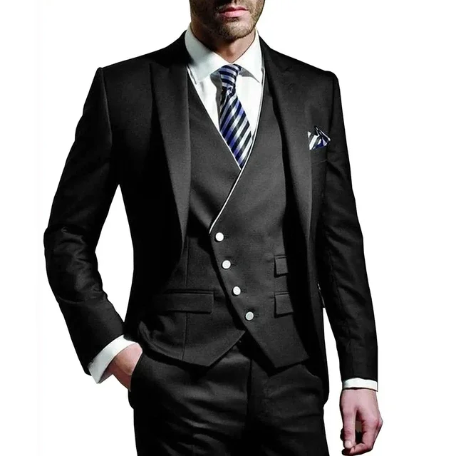 Men Suit Army Green 3 Piece Groom Wear Peak Lapel Wedding Tuxedos Business Party Evening Jacket Vest With Pants