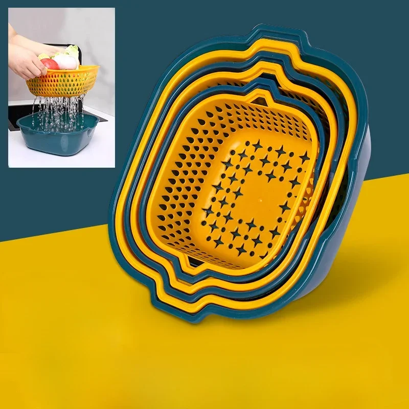 

Creative Thickened Double Layer Six-Piece Set of Household Fruit Plastic Contrasting Drain Basket Kitchen Washing Basket