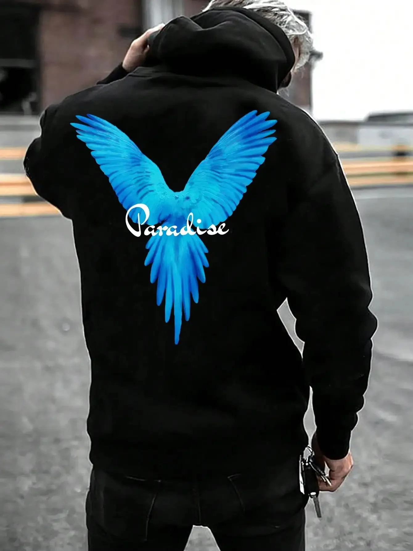 Blue Wing Letter Funny Design Man Hoodie Comfortable Autumn And Winter Hoody Sport Style Clothing Personality New Male Tops