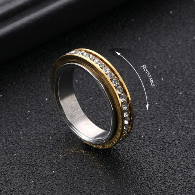 Couple rings Anti Stress Anxiety Fidget Spinner Heart Rotating Stainless Steel Wedding Band Knuckle Ring Jewelry Gift
