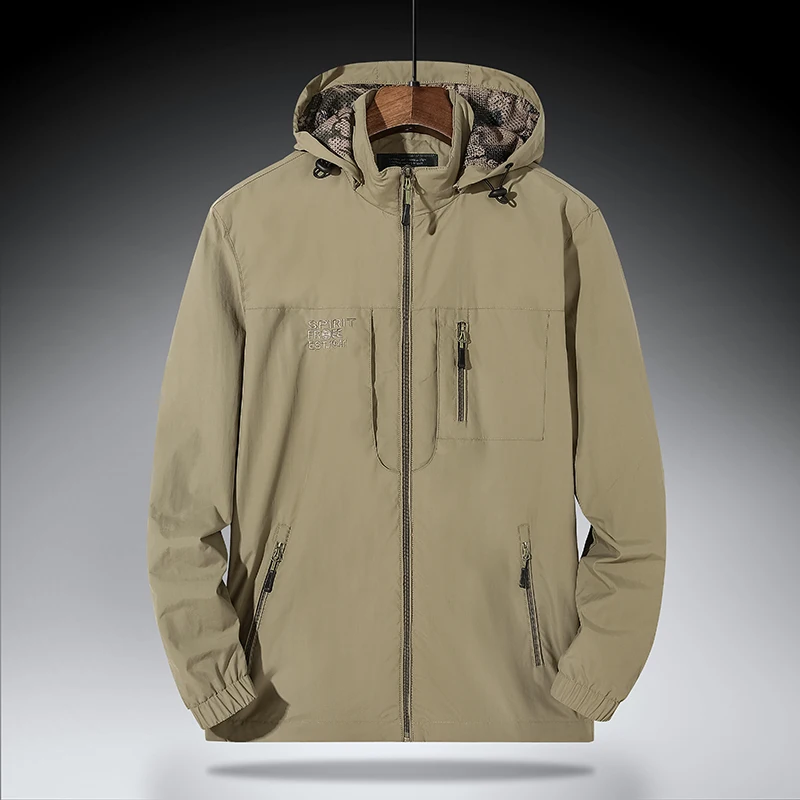 

2023 New spring and autumn Men's Quick Drying Jacket Hooded Windbreaker Outdoor Loose Windproof Breathable Casual Top Coat Thin