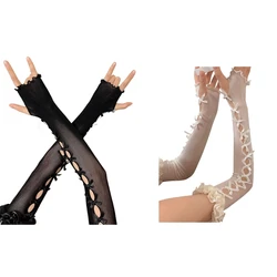 Distressed Arm Warmers Y2k Long Arm Warmer Fingerless Gloves Arm Sleeves H9ED