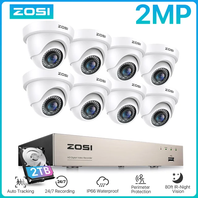 ZOSI 8CH 1080P système de caméra de sécurité filaire H.265 + 8CH 5MP Lite HD CCTV DVR enregistreur 2MP caméra de Surveillance dôme intérieure/extérieure 1