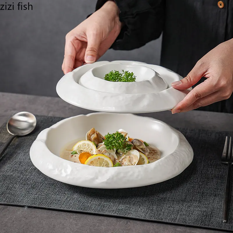 Ceramic Pasta Steak Plate Square Solid Color Tableware Divided