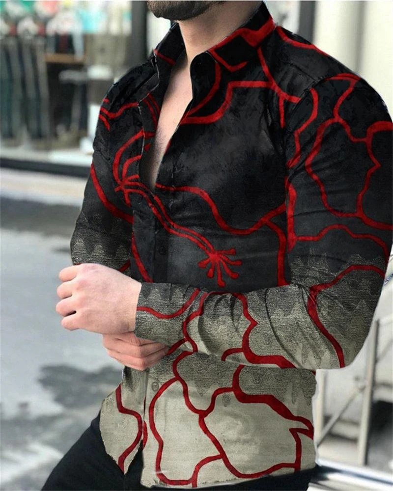 Lightning Hawaiian Shirts Floral 3d Printed Shirts Men Fashion Shirt Long Sleeve Casual Beach Blouse Lapel Blouse Men's Clothing y2k hip pop pants women casual loose lightning print female wide leg pant 2023 spring streetwear elastic waist lady long trouser