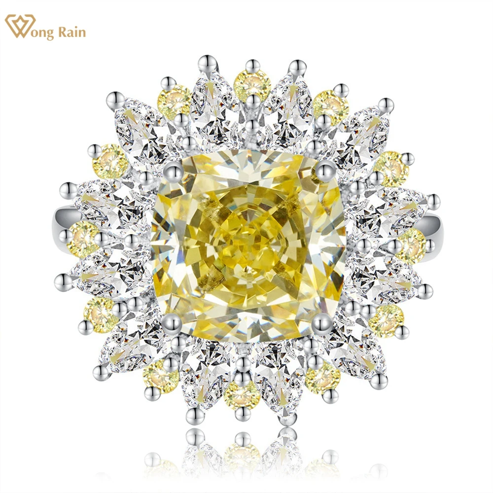 

Wong Rain 100% 925 Sterling Silver Crushed Ice Cut 8.3CT Lab Citrine Sapphire Gemstone Ring for Women Anniversary Gifts Jewelry