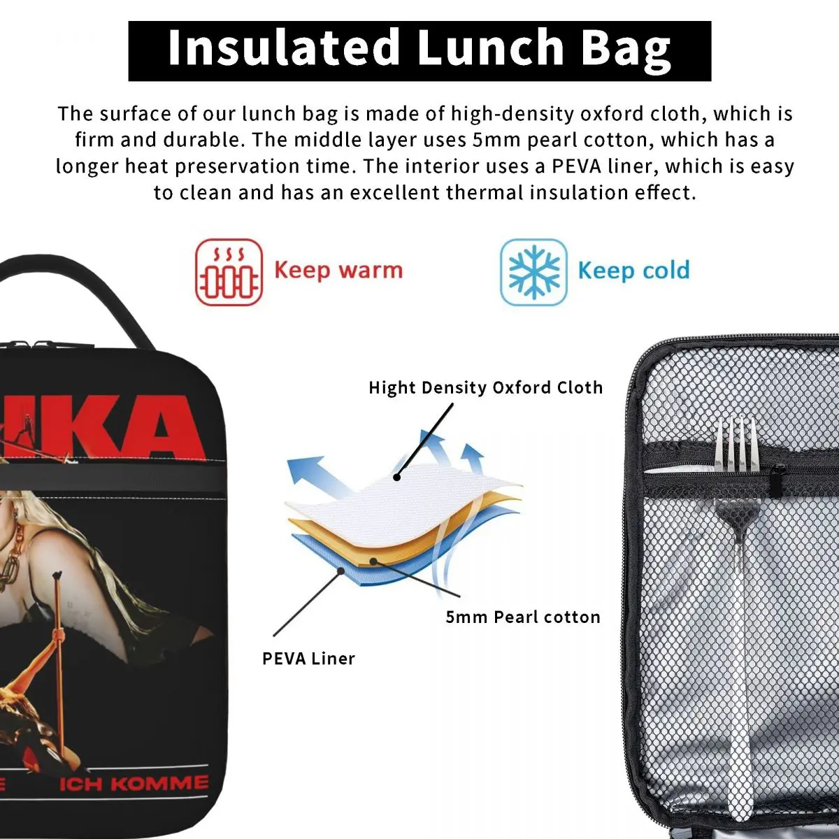 Erika Vikman Ich Komme Eurovision Finland Merch Insulated Lunch Bag For Office Food Box Reusable Cooler Thermal Lunch Boxes