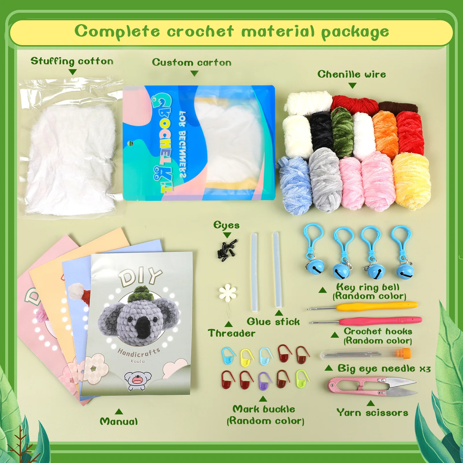 Crochet Kit Knitting Supplies Material Craft 1 Cotton Yarn Thread Needles Hook Video Tutorial