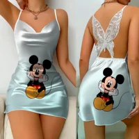 Mini Dress Pajama Skirt Bow Knot Party Dresses Satin Surface Minnie Mouse Disney Mickey Womens Fashion Summer 2024 Elegant Women 1