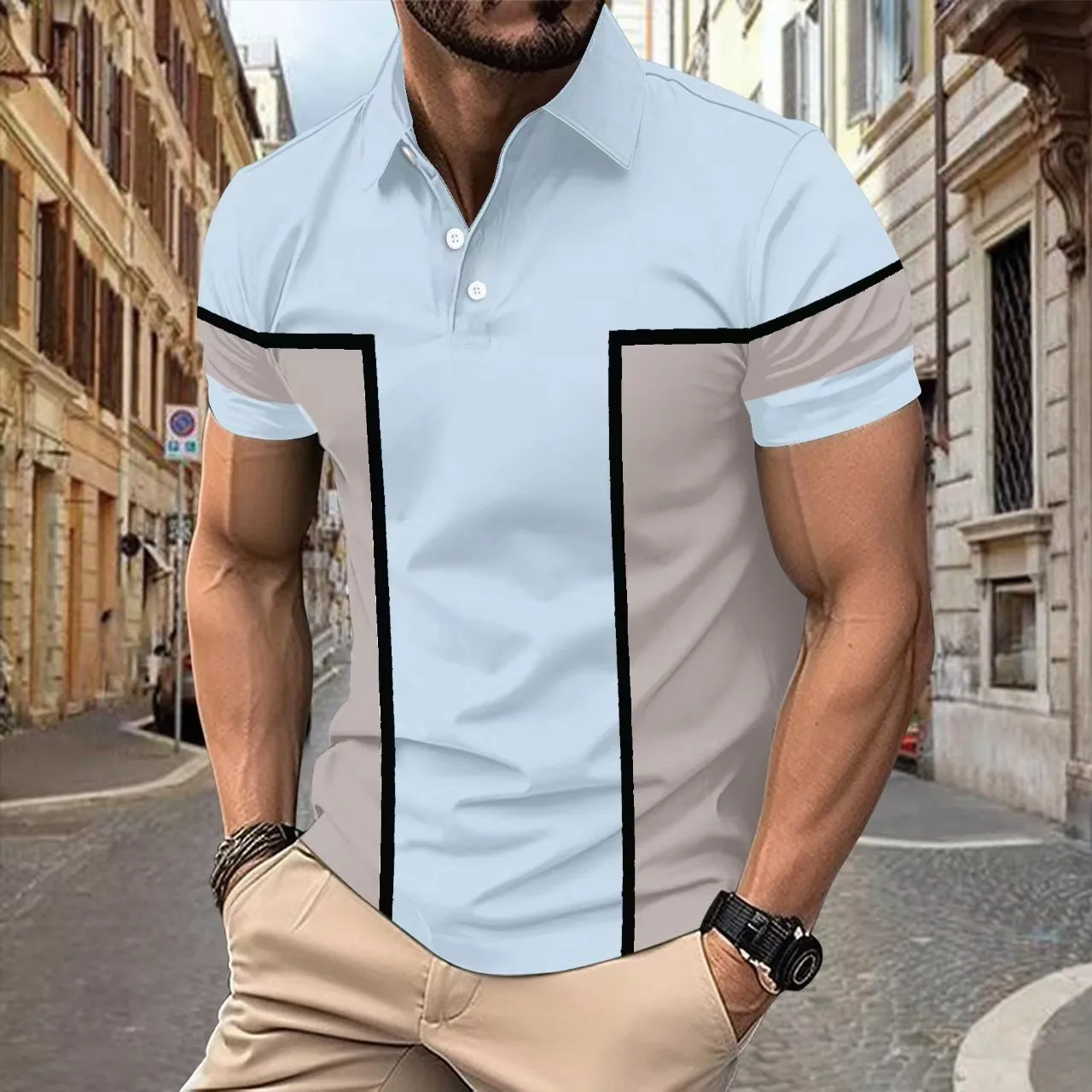 

Summer new men's casual daily top short sleeve T print short sleeve polo shirt