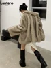 Lautaro Winter Loose Casual Thick Warm Soft Hairy Faux Fur Coat Women Luxury High Quality Furry Fluffy Jacket Korean Fashion 1