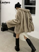 Lautaro Winter Loose Casual Thick Warm Soft Hairy Faux Fur Coat Women Luxury High Quality Furry Fluffy Jacket Korean Fashion 1