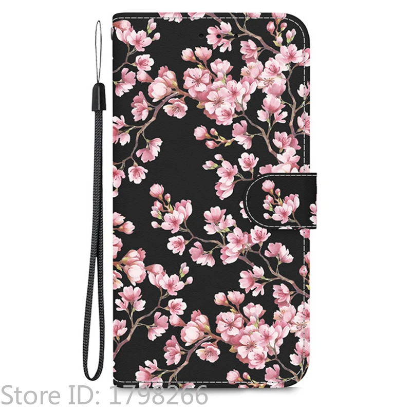 Elegant Colored Flower Wallet Phone Case - Magnetic Flip Leather Cover with Cute 3D Pattern