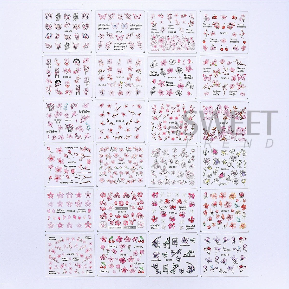 24 teile/satz Sakura Blume Nagel Wasser Aufkleber Rosa Kirschblüten Floral Blatt Tinte Design Japanischen Stil Transfer Sliders Maniküre – Detail 10