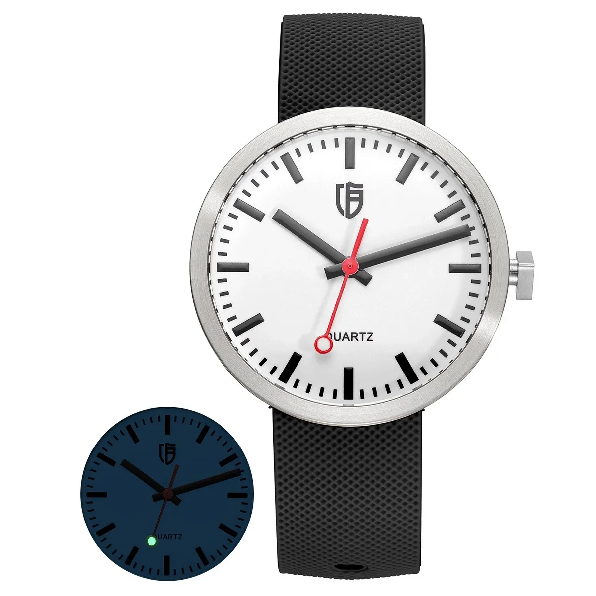 BERNY Men/Ladies Watch 38mm Luminous Dial Railway Sports Quartz Watches Sapphire 5ATM Stainless Steel Soft Silicone Strap