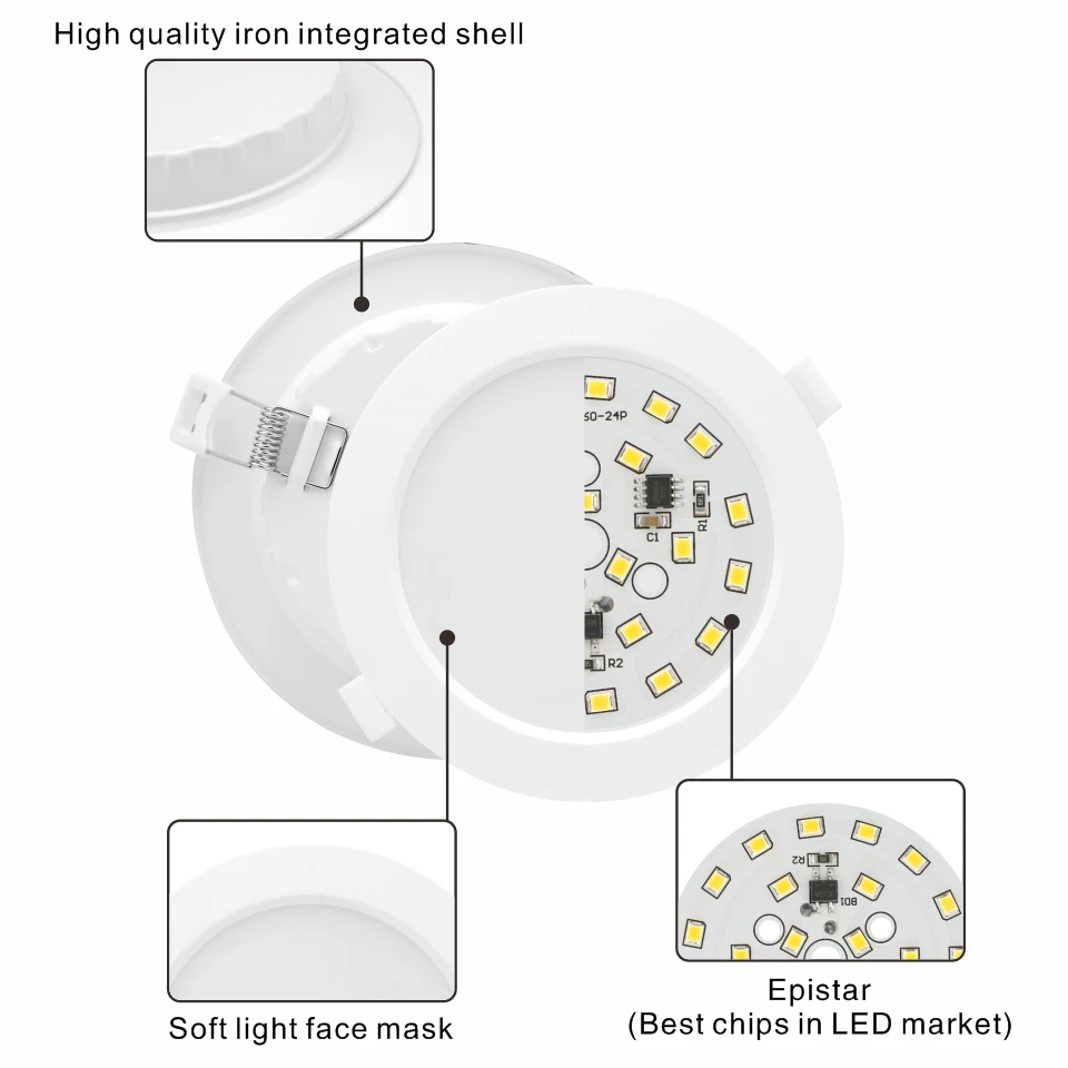 Description Picture 5 of item6pcs/lot Led Downlight 6W 9W 12W 18W 24W 220V Recessed Ceiling Light 3/4/6/8 inch Round Led Panel Down Light Spotlight Lighting