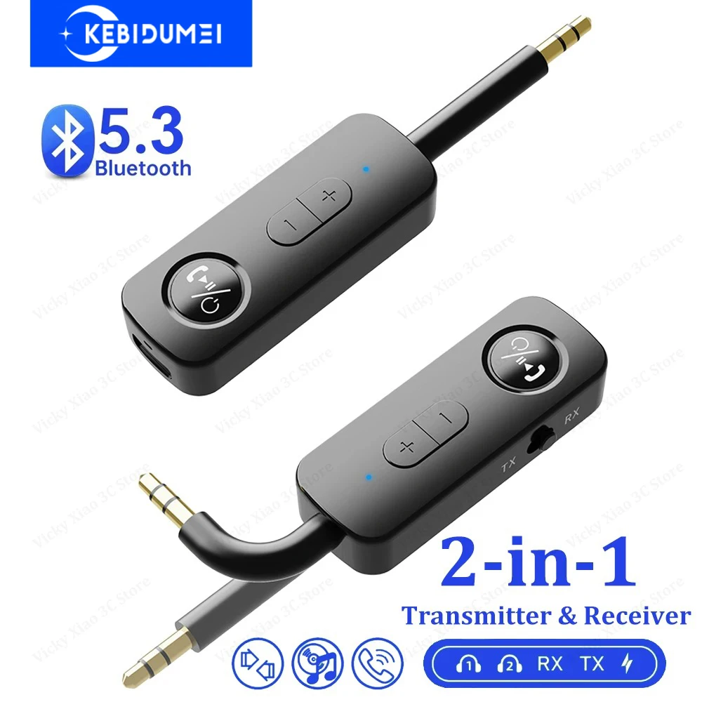 2-in-1 Bluetooth 5.3 Receiver Transmitter Wireless Audio Adapter 3.5MM AUX With Mic Wireless Adapter For TV Car Headset Speaker bluetooth adapter bluetooth audio receiver bluetooth transceiver adapter audio adapter bluetooth aux adaptor