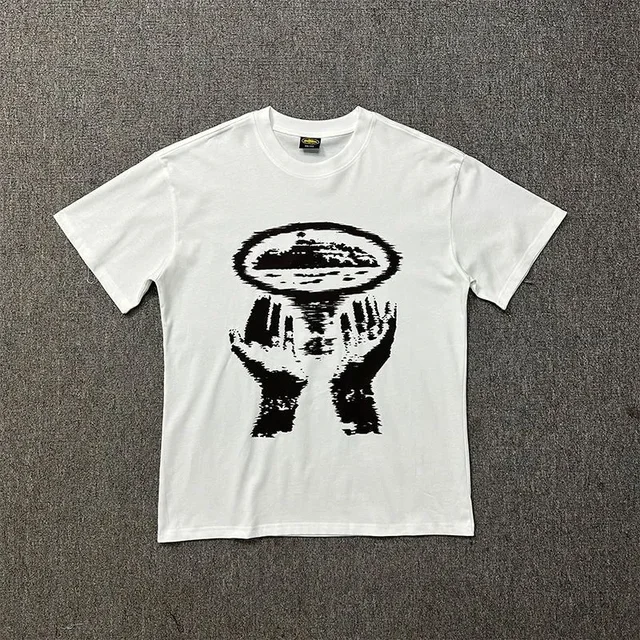 T-shirt imprimé en coton pour homme, vêtements de mode urbaine, style avant-gardiste, design rétro surdimensionné. Convient aux hommes et aux femmes. 1