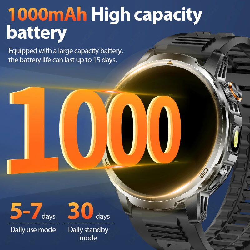 LIGE 2025 New For HUAWEI Xiaomi 1000mAh Smart Watch Men Sports Fitness SOS Distress Light LED Flashlight IP68 BT Call Smartwatch